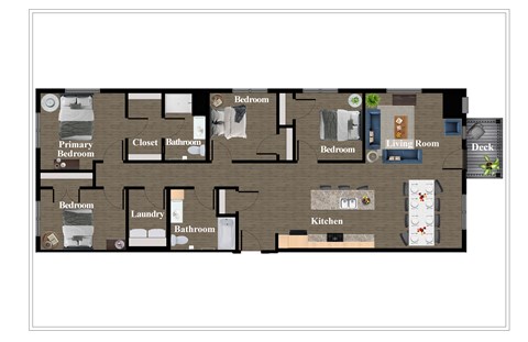 Floor plan for 4 beds, 2 baths, 1463 sqft